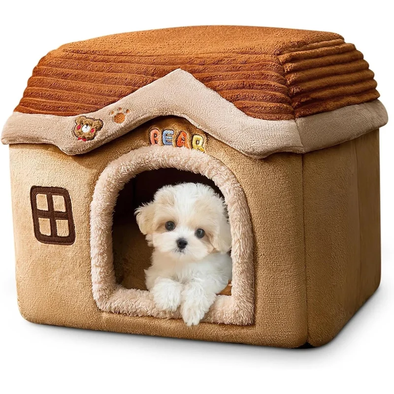 Casa / Cama gruta para cães pequenos e gatos, colchão removível, lavável
