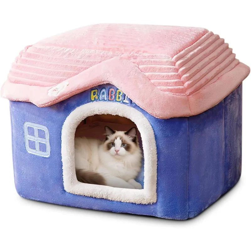 Casa / Cama gruta para cães pequenos e gatos, colchão removível, lavável