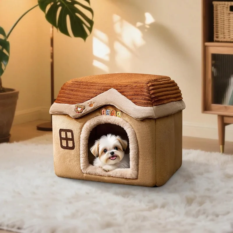 Casa / Cama gruta para cães pequenos e gatos, colchão removível, lavável