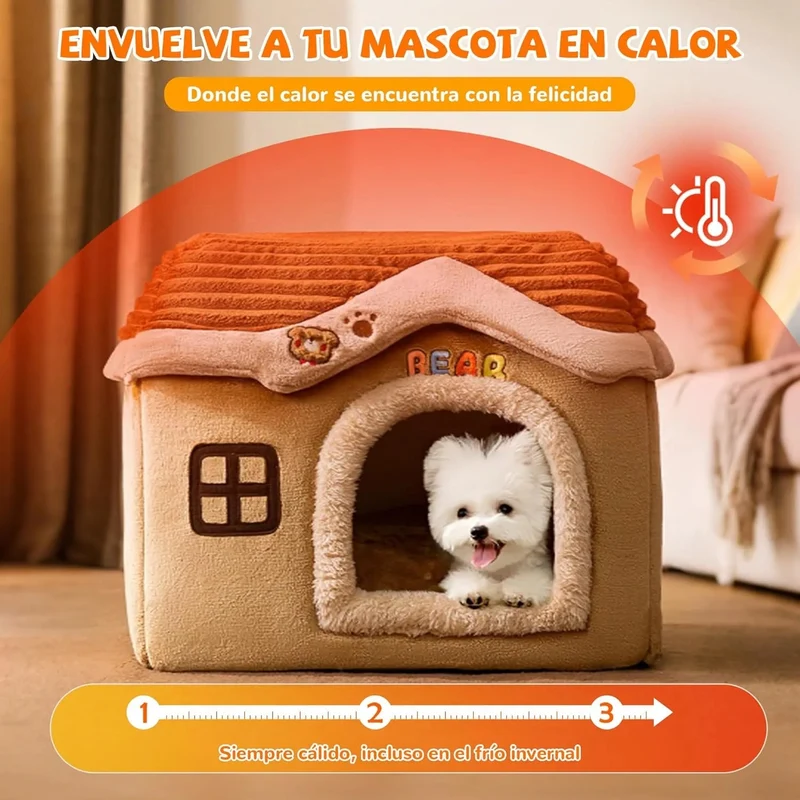 Casa / Cama gruta para cães pequenos e gatos, colchão removível, lavável