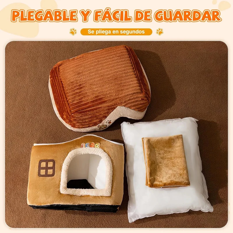 Casa / Cama gruta para cães pequenos e gatos, colchão removível, lavável