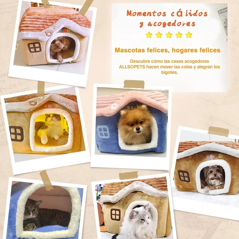 Casa / Cama gruta para cães pequenos e gatos, colchão removível, lavável