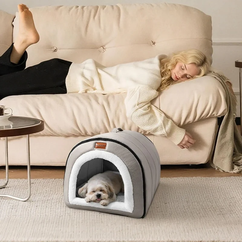 Cama gruta para cães, quentinha, dobrável