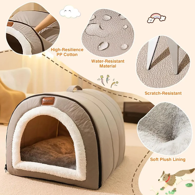 Cama gruta para cães, quentinha, dobrável