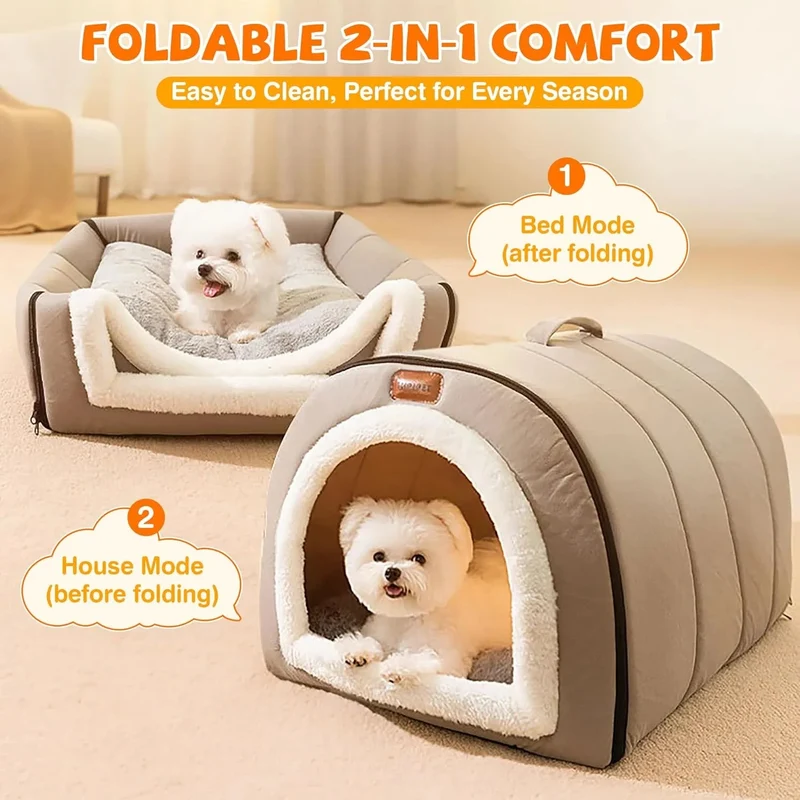 Cama gruta para cães, quentinha, dobrável