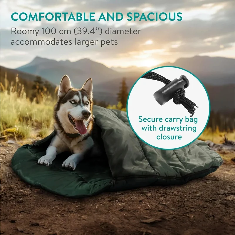 Saco de dormir para cães - redondo 100 cm, com saco de transporte, reversível e suporte de 10 °C a -5 °C