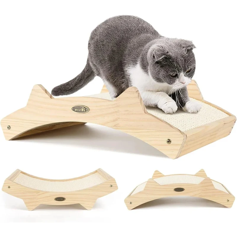 Arranhador / Raspador para gatos com frente e verso em sisal e estrutura de madeira