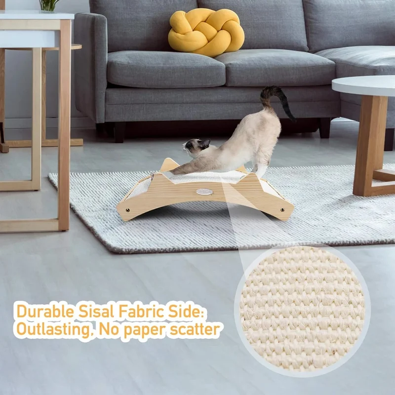 Arranhador / Raspador para gatos com frente e verso em sisal e estrutura de madeira