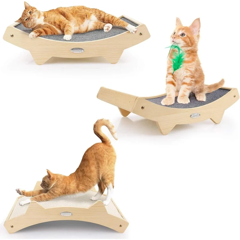 Arranhador / Raspador para gatos com frente e verso em sisal e estrutura de madeira