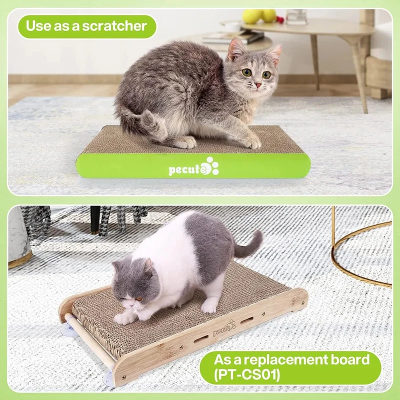 Arranhador para gatos com erva-gateira, tapete arranhador, suporte de bambu natural, com 4 ventosas resistentes e substituíveis