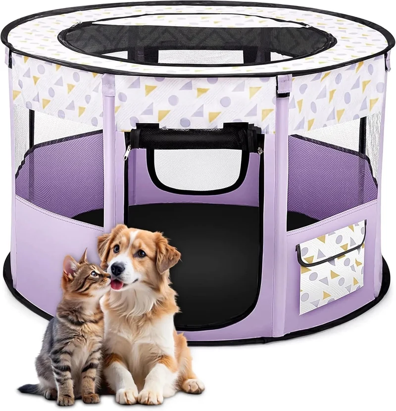 Parque dobrável para cães pequenos e gatos, portátil, uso interno ou exterior