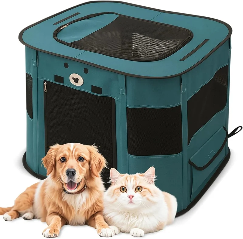 Parque dobrável para cães pequenos e gatos, portátil, uso interno ou exterior