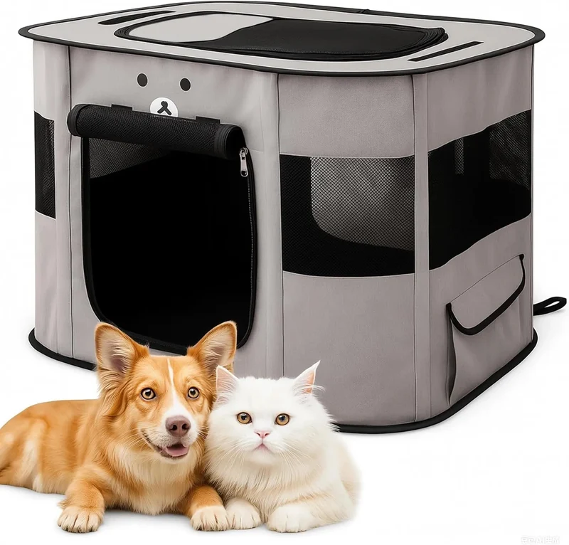 Parque dobrável para cães pequenos e gatos, portátil, uso interno ou exterior