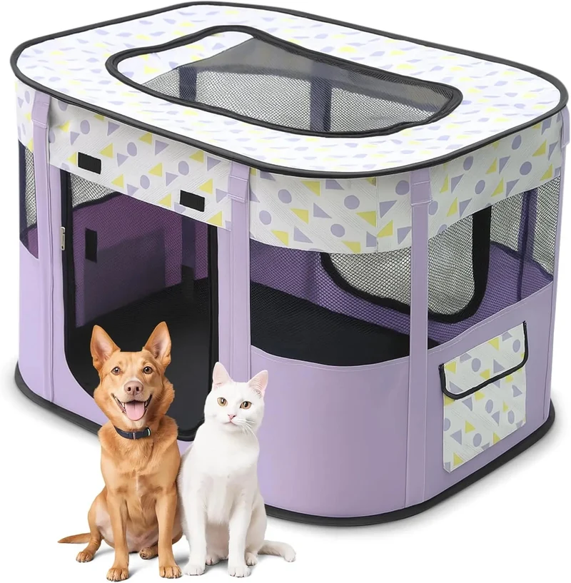Parque dobrável para cães pequenos e gatos, portátil, uso interno ou exterior