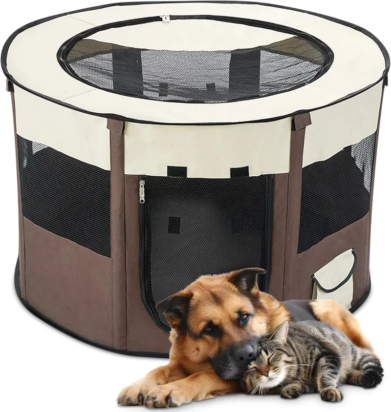 Parque dobrável para cães pequenos e gatos, portátil, uso interno ou exterior
