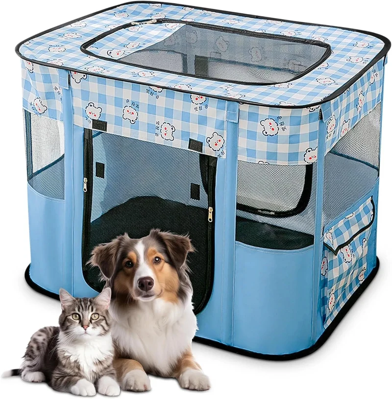 Parque dobrável para cães pequenos e gatos, portátil, uso interno ou exterior