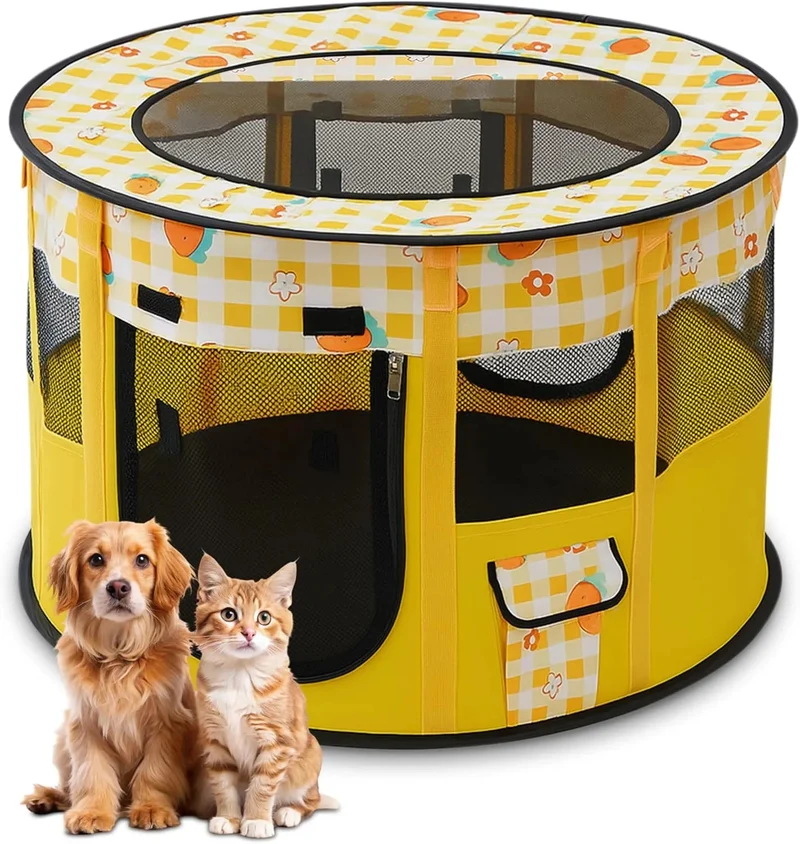 Parque dobrável para cães pequenos e gatos, portátil, uso interno ou exterior
