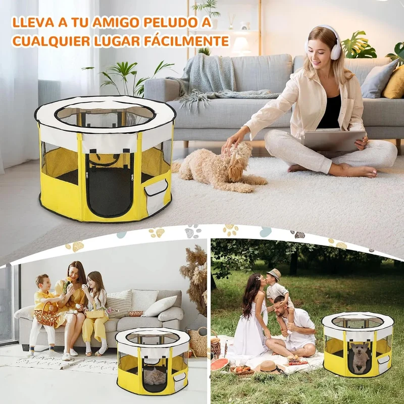 Parque dobrável para cães pequenos e gatos, portátil, uso interno ou exterior