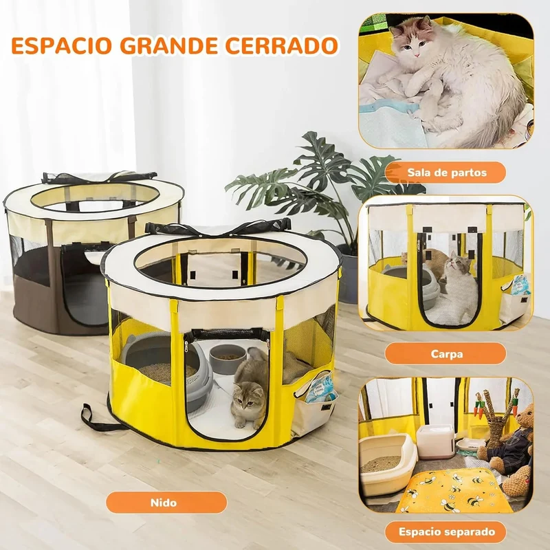 Parque dobrável para cães pequenos e gatos, portátil, uso interno ou exterior
