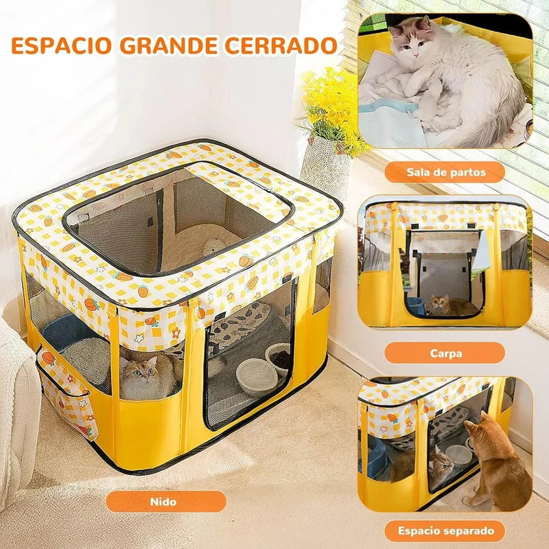 Parque dobrável para cães pequenos e gatos, portátil, uso interno ou exterior