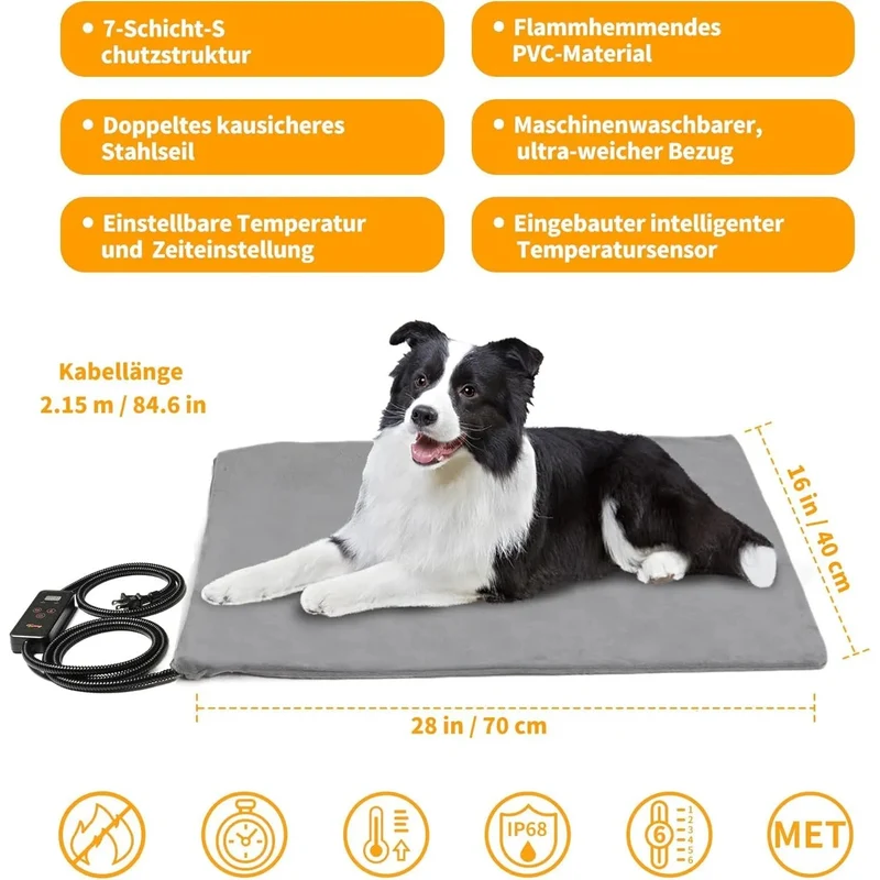 Manta elétrica para cães e gatos, temporizador ajustável, almofada aquecida