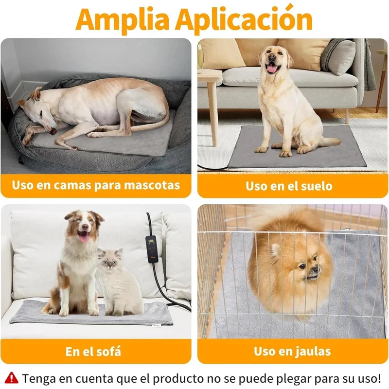 Manta elétrica para cães e gatos, temporizador ajustável, almofada aquecida