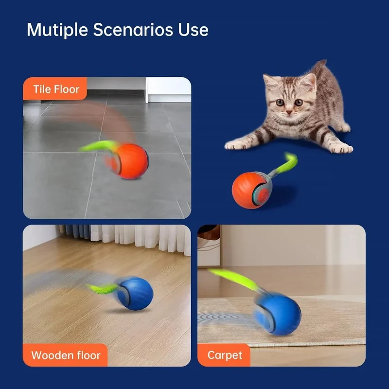 Bola Inteligente Interativa para Gatos com Cauda, Exercício Garantido, Bola Ativada por Movimento e Recarregável via USB