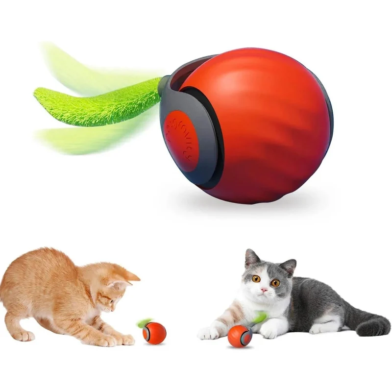 Bola Inteligente Interativa para Gatos com Cauda, Exercício Garantido, Bola Ativada por Movimento e Recarregável via USB
