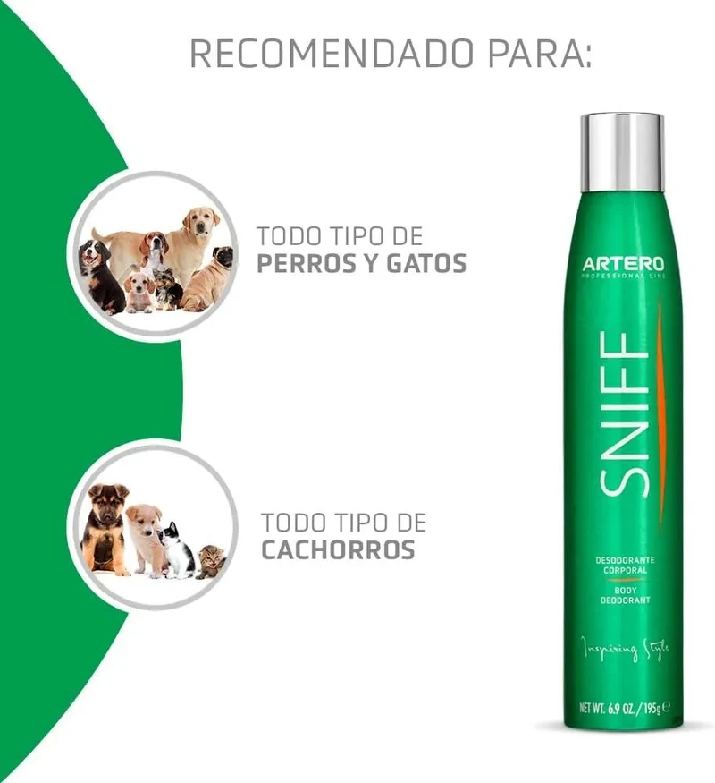 ARTERO Sniff. Desodorizante corporal para cães. Elimina instantaneamente o mau odor.
