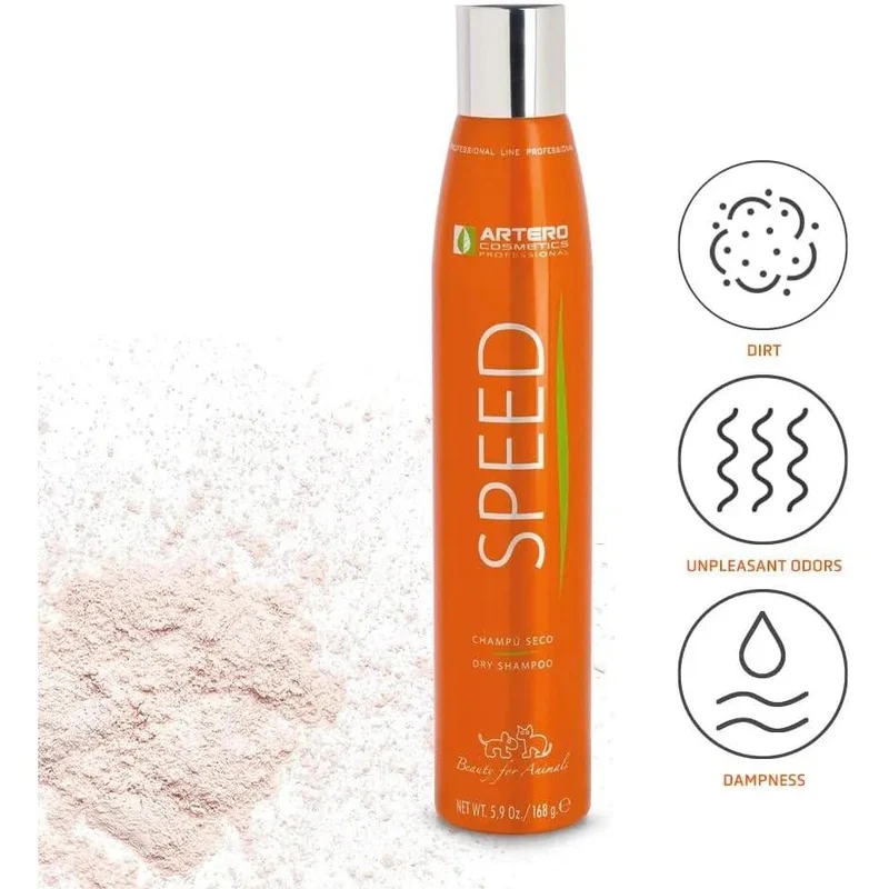 Artero Shampoo a Seco Speed 300 ml para cães e gatos, spray sem água nem enxaguamento, fabuloso e eficaz