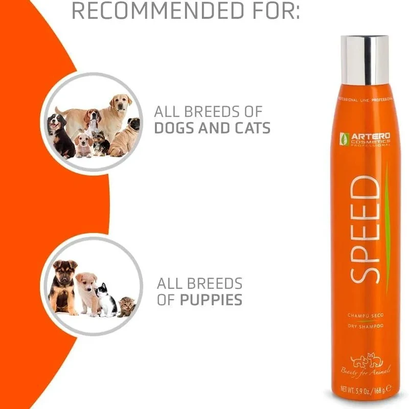 Artero Shampoo a Seco Speed 300 ml para cães e gatos, spray sem água nem enxaguamento, fabuloso e eficaz