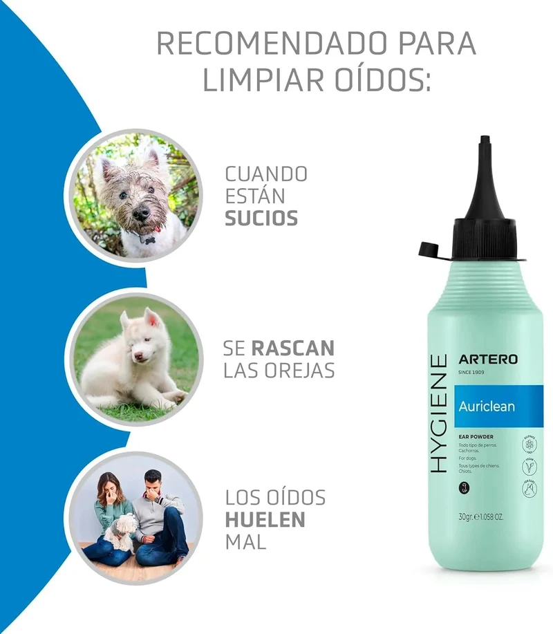 Artero Auriclean. Pó anti-séptico para remover os pêlos dos ouvidos de cães
