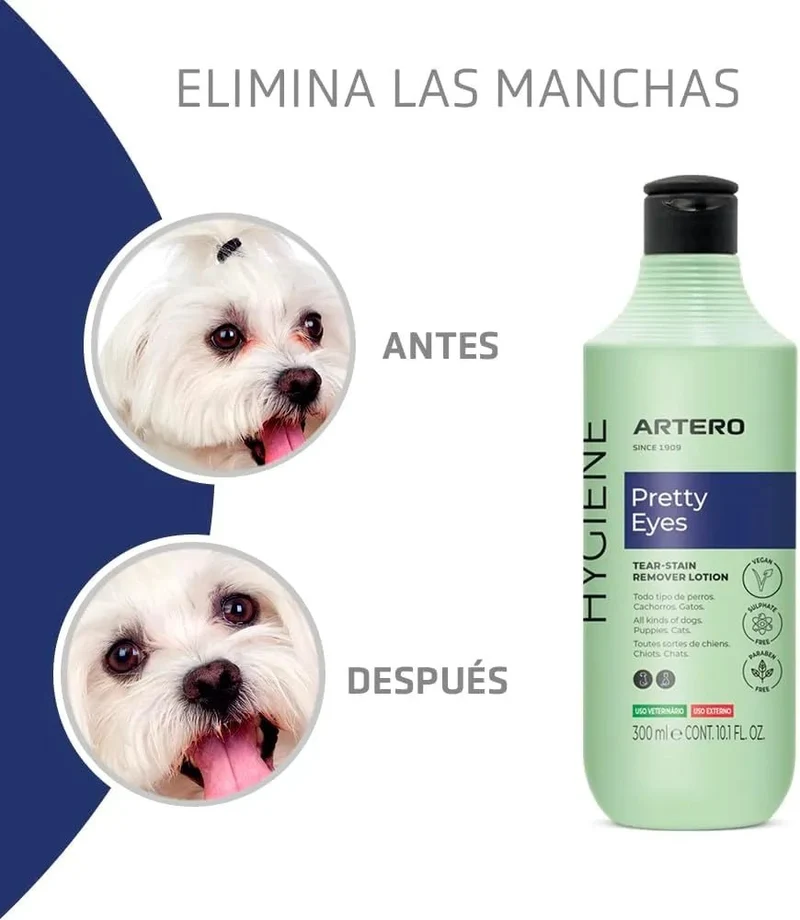 ARTERO Pretty Eyes. Limpador ocular e de área lacrimal. Remove manchas lacrimais de cães e gatos. Ingredientes naturais. Higiene para cães e gatos.