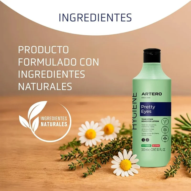 ARTERO Pretty Eyes. Limpador ocular e de área lacrimal. Remove manchas lacrimais de cães e gatos. Ingredientes naturais. Higiene para cães e gatos.