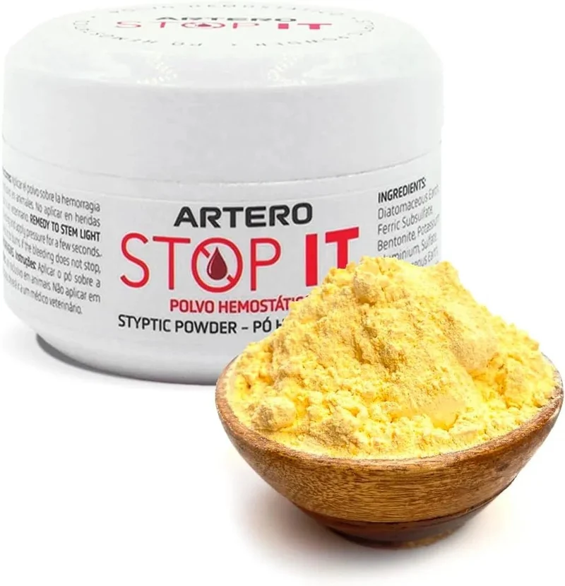 Artero Stop it. Pó hemostático para cortar as pequenas hemorragias produzidas pelo corte de unhas em cães e gatos