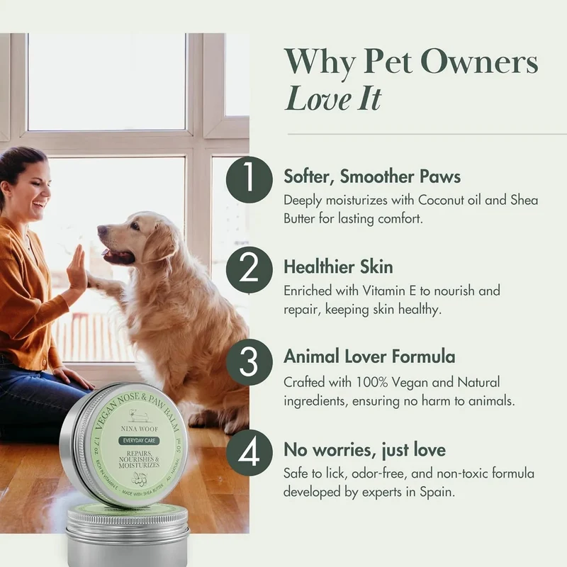 Creme Vegan para Cães - Almofadas das patas e Nariz - cera e BEJOOY - hidratante natural com ingredientes orgânicos e manteiga de karité - 100% seguro para lamber (50 ml)