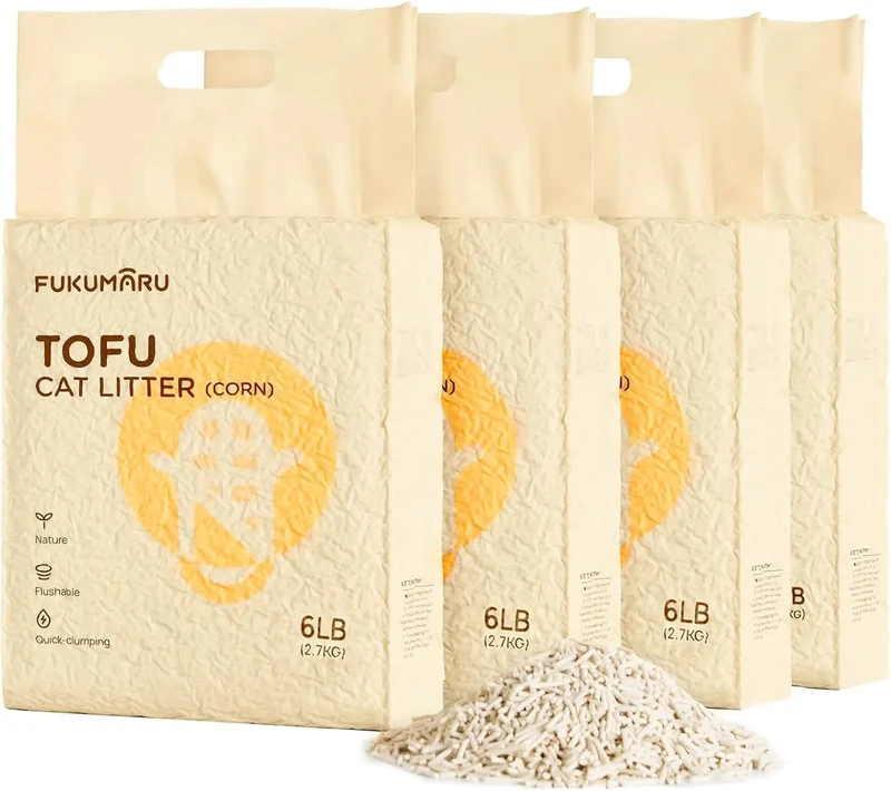 FUKUMARU Areia de tofu MILHO para gatos - areia aglomerante para gatos, mistura de pellets de milho, livre de pó e fácil de aglomerar, controlo de odores, pode ser descartado na sanita