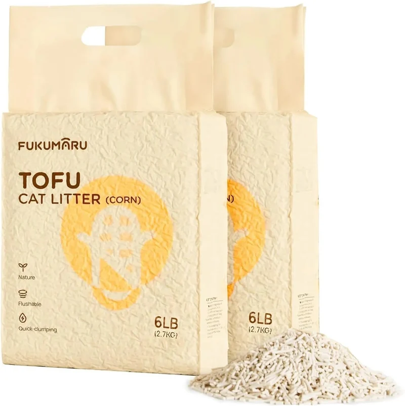 FUKUMARU Areia de tofu MILHO para gatos - areia aglomerante para gatos, mistura de pellets de milho, livre de pó e fácil de aglomerar, controlo de odores, pode ser descartado na sanita