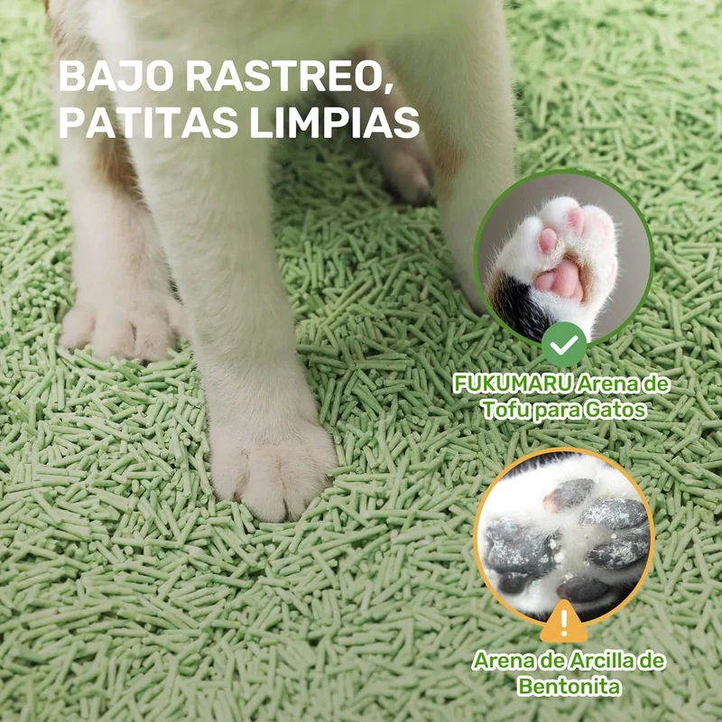 FUKUMARU Areia de tofu CHÁ VERDE para gatos - areia aglomerante para gatos, controlo de odores com aroma de chá verde, livre de pó e fácil de aglomerar, descartável em casa de banho