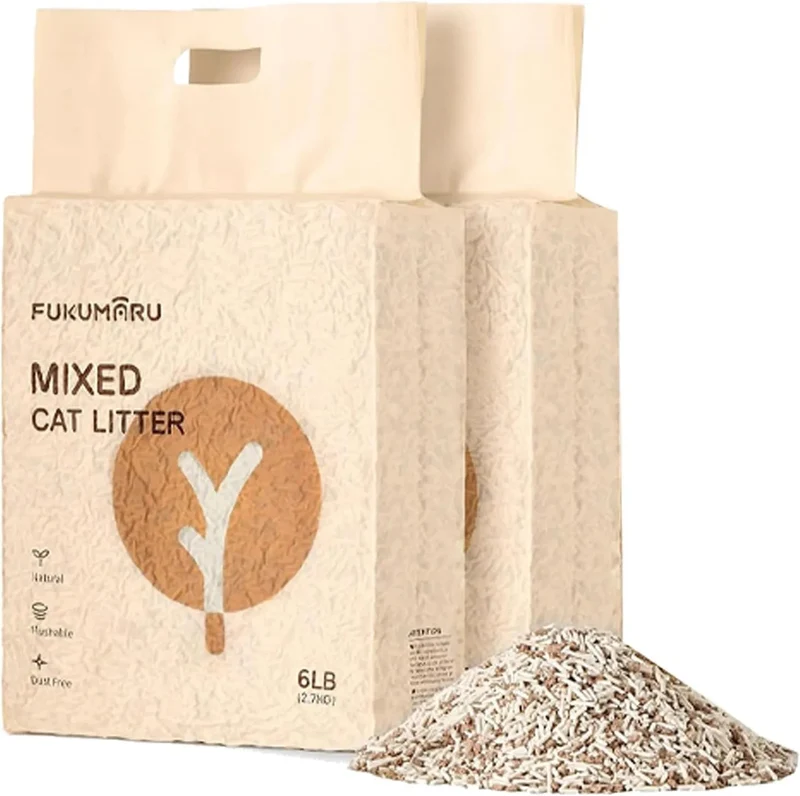 FUKUMARU Areia de tofu de MACIEIRA para gatos - areia aglomerante para gatos, mistura de pellets de madeira de macieira, sem pó e fácil de aglomerar, controlo de odor, pode ser despejado na sanita