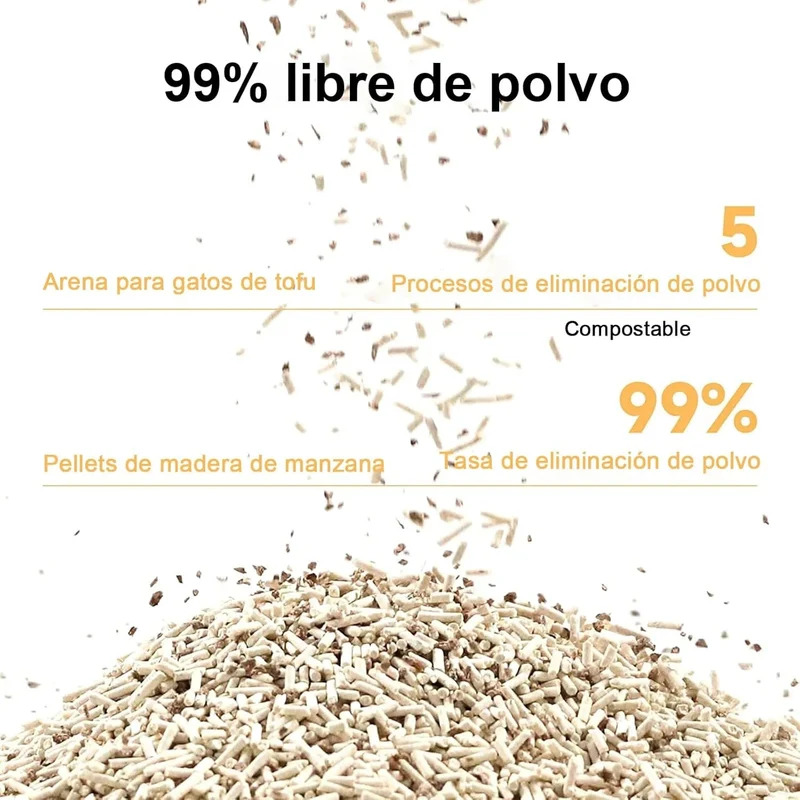 FUKUMARU Areia de tofu de MACIEIRA para gatos - areia aglomerante para gatos, mistura de pellets de madeira de macieira, sem pó e fácil de aglomerar, controlo de odor, pode ser despejado na sanita