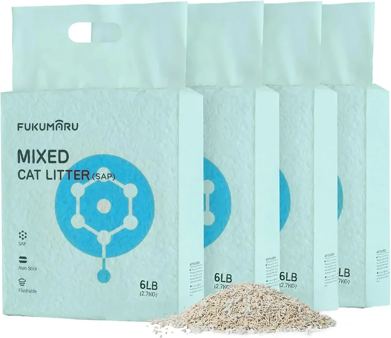 FUKUMARU Areia de tofu para gatos, areia aglomerante rápida para gatos com material superabsorvente, absorção instantânea e sem poeira, controlo de odores