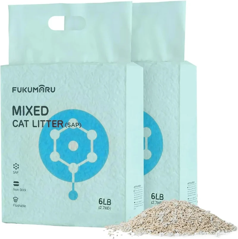 FUKUMARU Areia de tofu para gatos, areia aglomerante rápida para gatos com material superabsorvente, absorção instantânea e sem poeira, controlo de odores