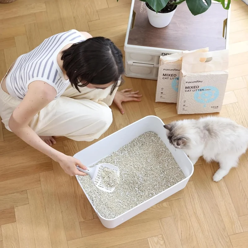 FUKUMARU Areia de tofu para gatos, areia aglomerante rápida para gatos com material superabsorvente, absorção instantânea e sem poeira, controlo de odores