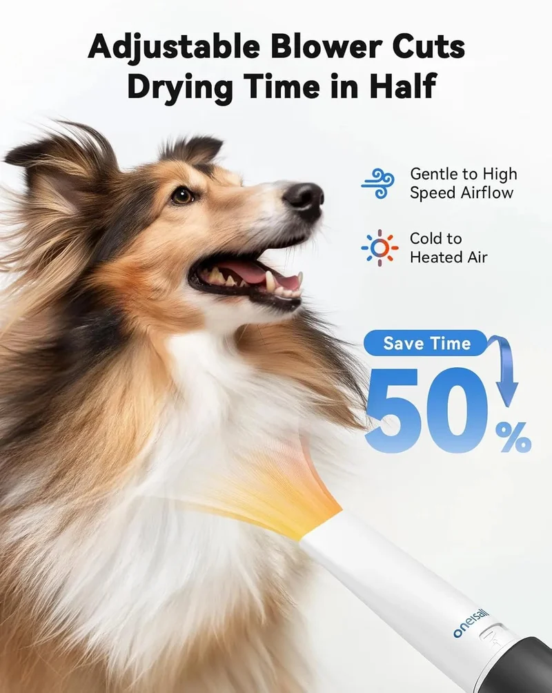 Secador e aspirador de pêlo canino, (15000 Pa), kit de higiene de aparar e secar, 7 níveis de temperatura de sopro, fluxo de ar ajustável, 2,5 L