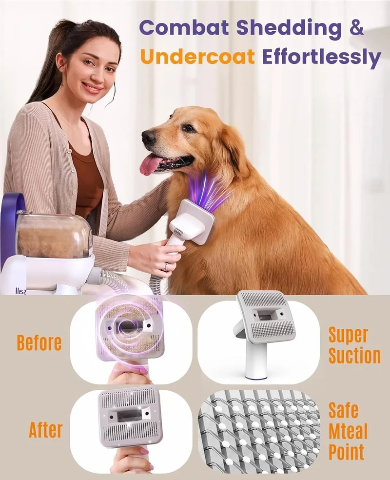 Aspirador de pêlo para cães e gatos com super-sucção (12000pa), com 4 escovas