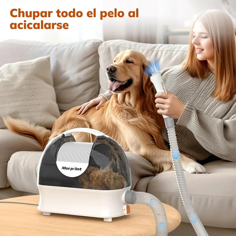Aspirador para animais de estimação, máquina de cortar pêlo a cães com 3 litros, sucção potente - multifunções 5 em 1