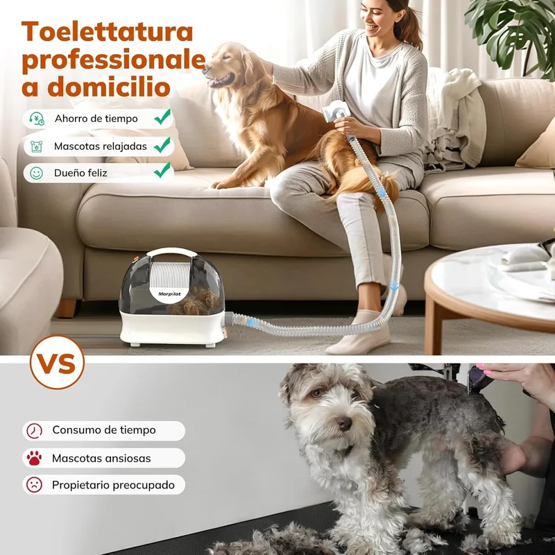 Aspirador para animais de estimação, máquina de cortar pêlo a cães com 3 litros, sucção potente - multifunções 5 em 1