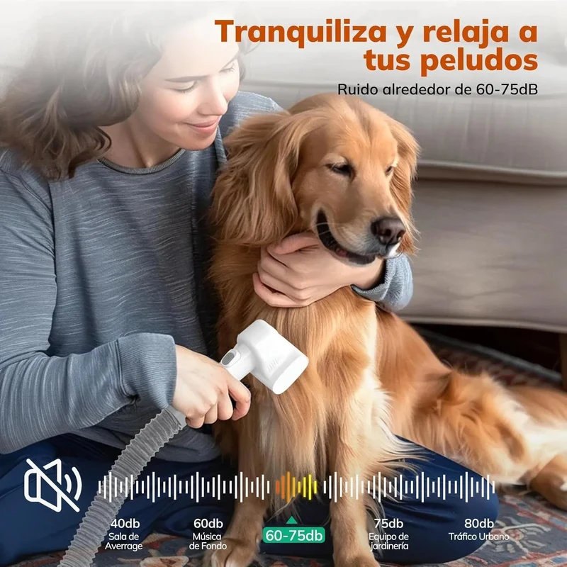 Aspirador para animais de estimação, máquina de cortar pêlo a cães com 3 litros, sucção potente - multifunções 5 em 1