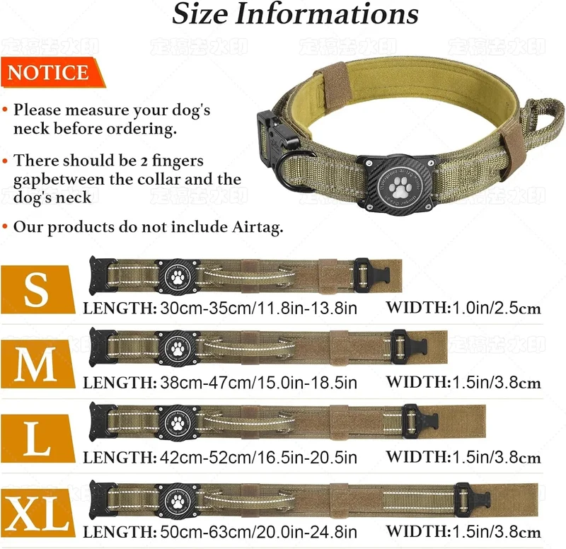 Coleira tática de cão, para AirTag, com cabo de controlo e fivela de metal